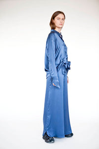 Cabin Shirt Dress, Blue Silk